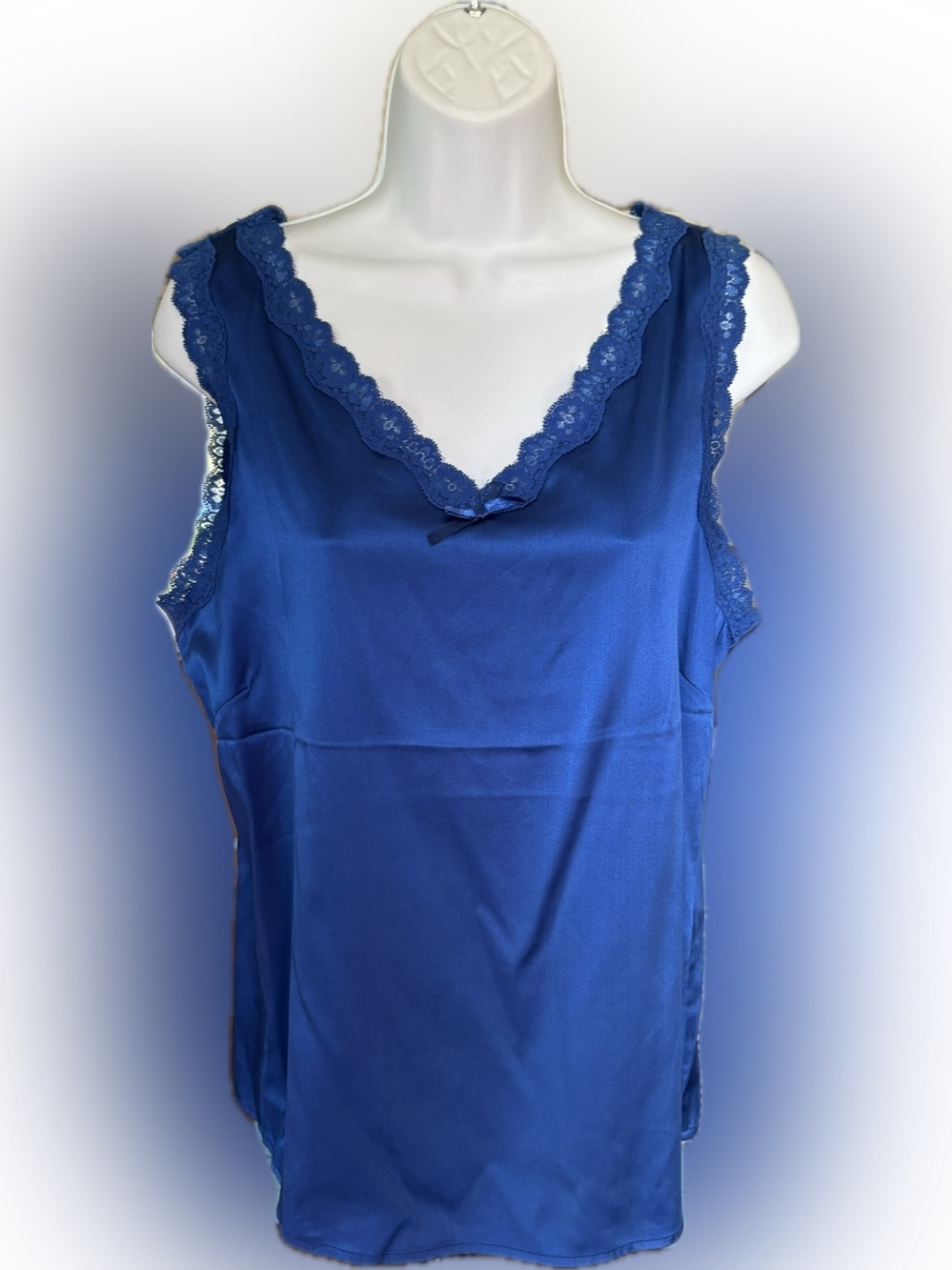 NWT Kathleen Kirkwood Royal Blue Lace Trimmed Silk Cami Size Medium
